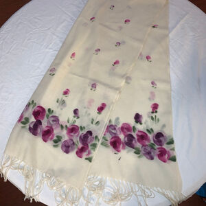 Women's Unbranded Cream Purple Pink Floral Scarf One Size